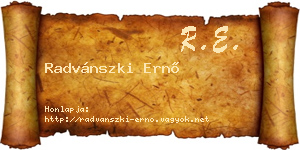 Radvánszki Ernő névjegykártya